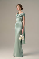 Blue Satin Silk Twisted Cross Pleated Drape Gown for women, from IHF ATELIER, The Viet Concept