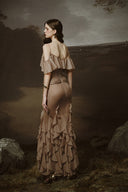 Gaia Mocha Brown Beaded Corset Chiffon Maxi Dress for women, from LINH PHUNG, The Viet Concept