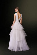 Celestia Swan Feathered V-Neck Tiered Gown for women, from JOSEPHINE, The Viet Concept 