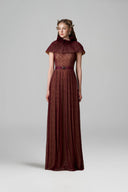 Dark Burgundy Lace A-Line Gown With Mini Cape & Jewel Waist for women, from IHF ATELIER, The Viet Concept 