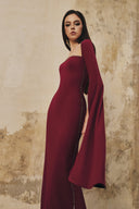 L' SCARLETT • Celestine Crystal-Beaded Flared-Sleeve Crepe Maxi Dress