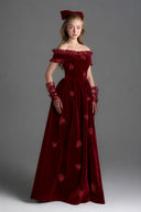 IHF STUDIO • Noir Velvet Ruffle Maxi Dress with Heart-Shaped Crystal Embellishment