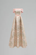 Bustier Light Pink Metallic Jacquard A-Line Crystal Gown for women, from IHF ATELIER, The Viet Concept 