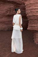 THÉSONG • Voilea Ivory Cape-Sleeve Column Evening Gown