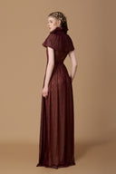 Dark Burgundy Lace A-Line Gown With Mini Cape & Jewel Waist for women, from IHF ATELIER, The Viet Concept 