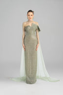 21SIX • Elsinore Sequin & Tulle Crystal-Embellished Cape Gown