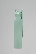 IHF ATELIER • Blue Satin Silk Twisted Cross Pleated Drape Gown