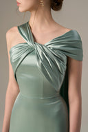 Blue Satin Silk Twisted Cross Pleated Drape Gown for women, from IHF ATELIER, The Viet Concept