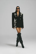 L' SCARLETT • Crystal Floral Crepe Mini Blazer Dress with Structured Shoulders