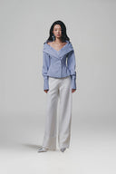 Selena Striped Layered Collar V-Neck Shirt for women, from KEIRA TONG, The Viet Concept 