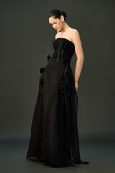 EEGEN STUDIO • Black Strapless Column Dress with Sheer Silk Panels