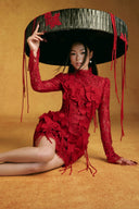 Crimson Chu Sa Hand-Embroidered Floral Mini Dress for women, from Keira Tong, The Viet Concept