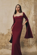 L' SCARLETT • Celestine Crystal-Beaded Flared-Sleeve Crepe Maxi Dress