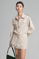 Beige IIlluminate Belted Cotton Twill Jacket for women, from HOBB, The Viet Concept 