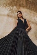 L' SCARLETT • Celestine Crystal-Embellished Pleated Silk Maxi Dress