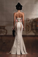 HUELLEY ROSE • Tanari Ivory Crystal-Embellished Lace-Up Mermaid Dress