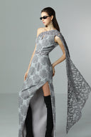 Murmur Asymmetric Glitter Jacquard Dress for women, from SORAMAME, The Viet Concept
