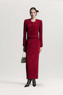 HOBB • Noir Élégance Ankle-Length Velvet Maxi Pencil Skirt