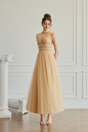 Isolde Crystal Draped Tulle Midi Dress for women, from CALISTA, The Viet Concept
