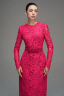 Long Sleeve Guipure Lace Column Maxi Dress with Crystal Embroidery for women, from IHF STUDIO, The Viet Concept 