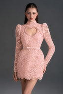 IHF STUDIO • Virelle Vine Floral Lace Heart-Cutout Mini Dress