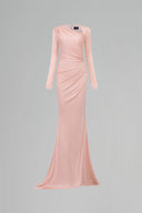 Nude Pink Asymmetric V-Neck Mermaid Evening Gown with Draped Waist for women, from IHF ATELIER, The Viet Concept 