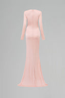 Nude Pink Asymmetric V-Neck Mermaid Evening Gown with Draped Waist for women, from IHF ATELIER, The Viet Concept 