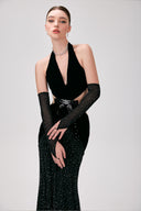 Kim Crystal Bow Velvet Evening Gown for women, from DANG PHONG DESIGNER, The Viet Concept