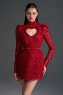 IHF STUDIO • Virelle Vine Floral Lace Heart-Cutout Mini Dress