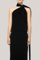 Black Ellen Blouson Scarf Neck Velvet Floor Length Dress for women, from Das  La Vie, The Viet Concept 