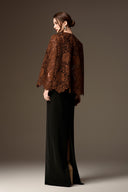IHF ATELIER • Noir Lily Lace Crepe Column Gown With Mini Cape
