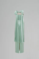 IHF ATELIER • Blue Satin Silk Twisted Cross Pleated Drape Gown