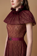 Dark Burgundy Lace A-Line Gown With Mini Cape & Jewel Waist for women, from IHF ATELIER, The Viet Concept 