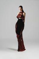 Nectar Burgundy Sequin Velvet Cut-Out Floor-Length Gown for women, from SORAMAME, The Viet Concept