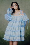Melodie Baby Blue Ruffle Babydoll Mini Dress for women, from LINH PHUNG, The Viet Concept