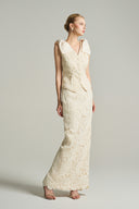 Ivory Lace Column Maxi Skirt with Subtle Crystal Accents for women, from IHF STUDIO, The Viet Concept 