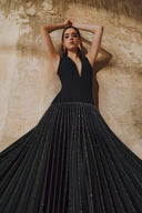L' SCARLETT • Celestine Crystal-Embellished Pleated Silk Maxi Dress