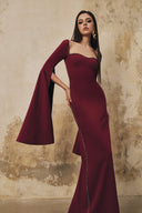 L' SCARLETT • Celestine Crystal-Beaded Flared-Sleeve Crepe Maxi Dress