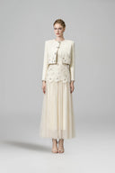 CALISTA • Eliane Embellished Tweed & Floral Lace Maxi Dress