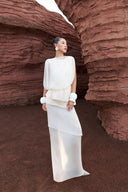 THÉSONG • Voilea Ivory Cape-Sleeve Column Evening Gown