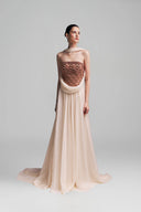 Rosegold Beaded Cream Chiffon Callista Long Dress For Women, from DUONG ATELIER, The Viet Concept 