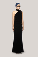 Black Ellen Blouson Scarf Neck Velvet Floor Length Dress for women, from Das  La Vie, The Viet Concept 