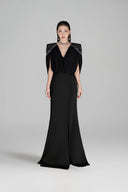 L'ALLÉE • Leila Black V-Neck Fishtail Gown