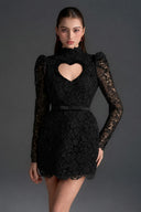 IHF STUDIO • Virelle Vine Floral Lace Heart-Cutout Mini Dress