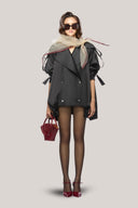 Black Latonya Asymmetric Double Breasted Poly Organza Coat for women, from Das La Vie, The Viet concept