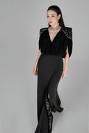 L'ALLÉE • Leila Black V-Neck Fishtail Gown