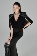 L'ALLÉE • Leila Black V-Neck Fishtail Gown