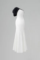 Ivory One-Shoulder Mermaid Evening Gown with Draped Floral Detail for women, from IHF ATELIER, The Viet Concept