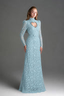 IHF STUDIO • Vine Crystal-Embellished Floral Lace Heart-Cutout Maxi Dress