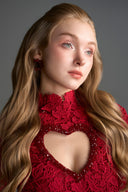 IHF STUDIO • Vine Crystal-Embellished Floral Lace Heart-Cutout Maxi Dress